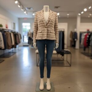 LOFT Beige and Cream Striped Knit Blazer